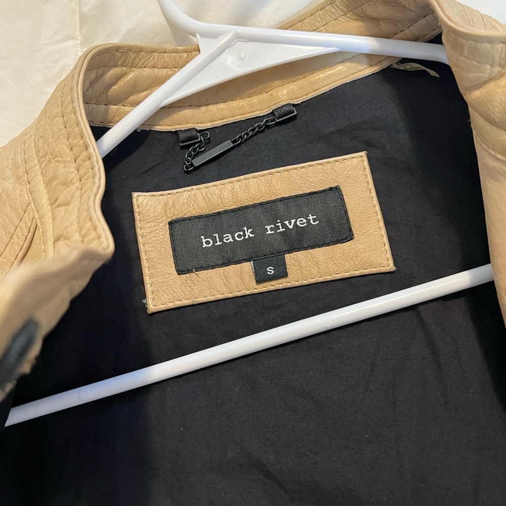 Tan Leather Jacket with Black Accents - Picture 3 of 5